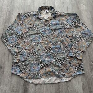 Vintage Angels Flight Shirt Mens 2XL Multicolor Geometric Pattern Button Up 90s